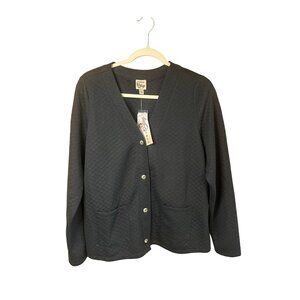 Como Vintage Womens Large 20x26 Black Quilted Blazer Jacket Button Patch Pockets